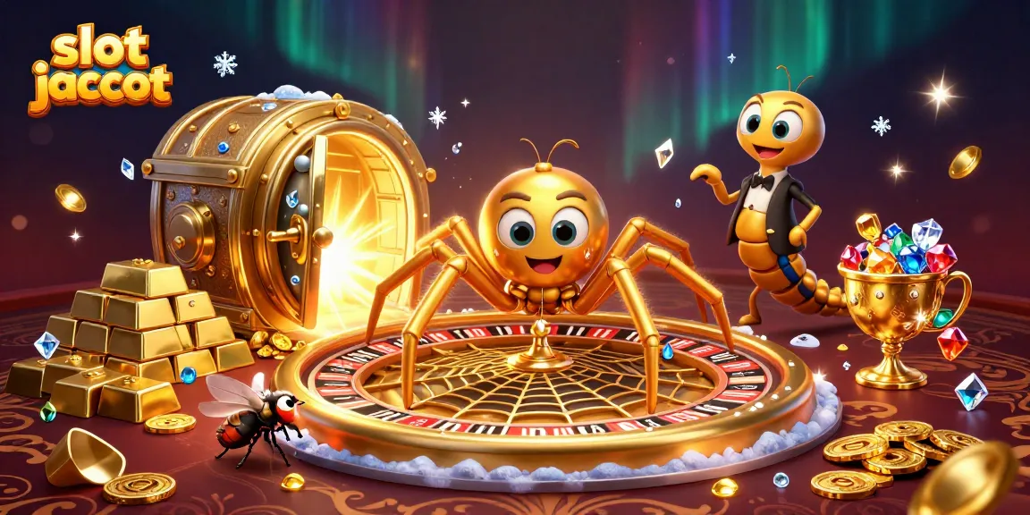 Permainan slot jackpot dengan makhluk kasino sambil bertaruh dalam suasana mewah.