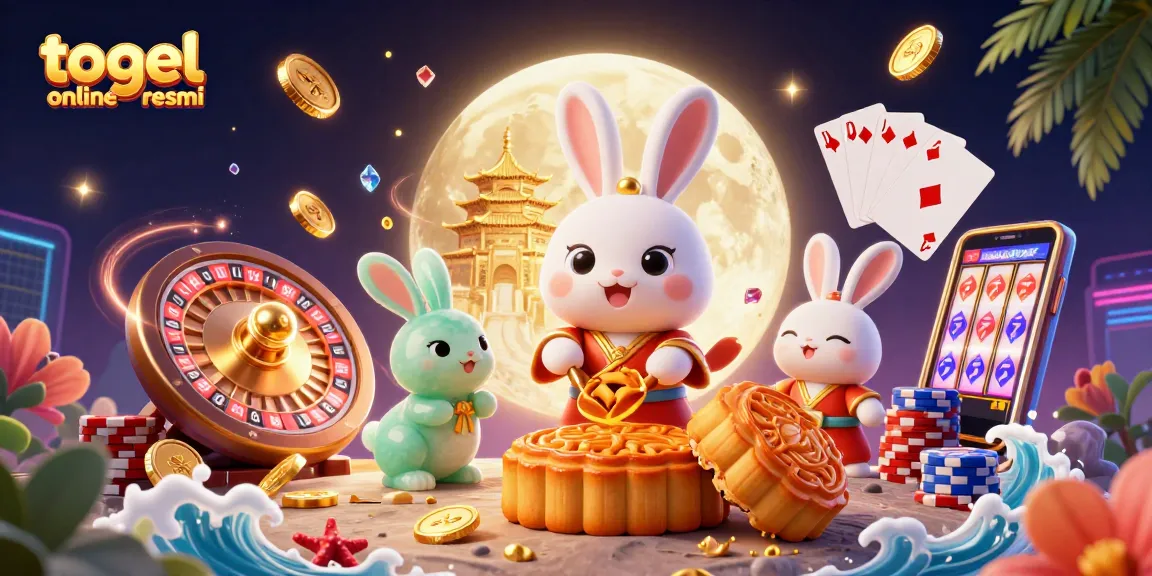 Menggali peluang menang di togel online resmi dengan ilustrasi yang menampilkan karakter kucing bulan dan elemen permainan.