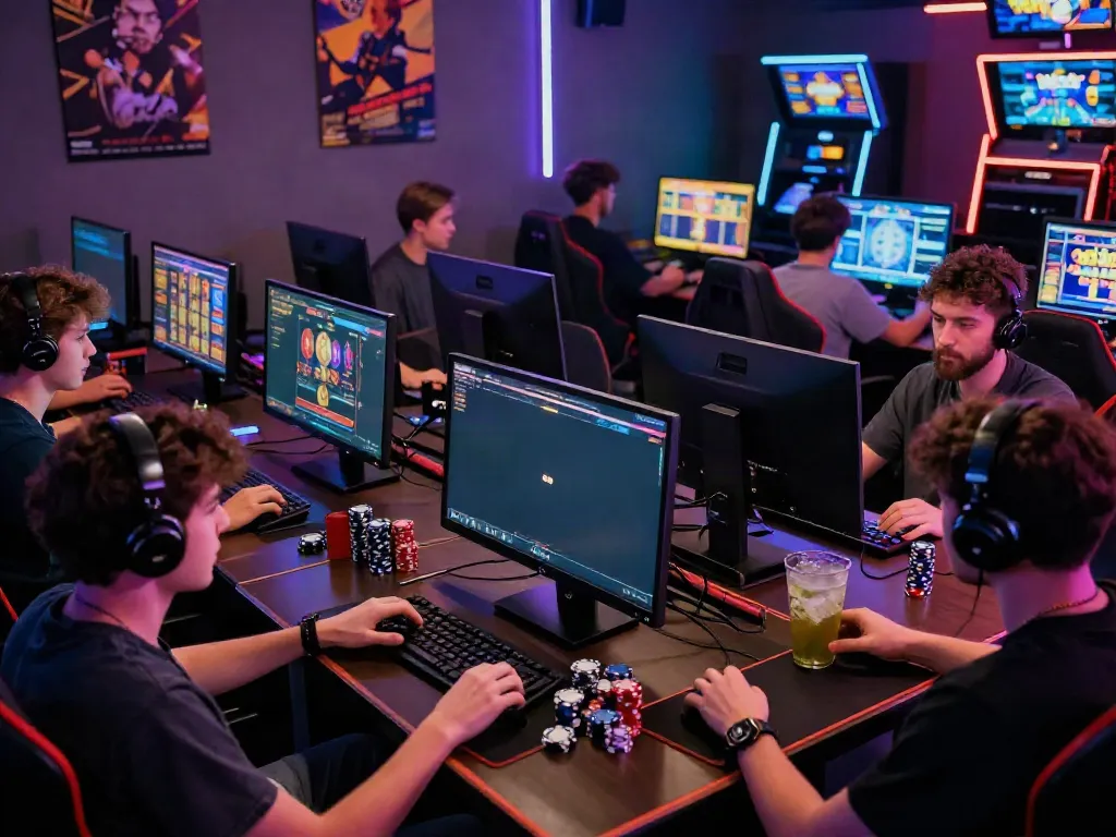 Players enjoying slot88 games in a vibrant gaming lounge