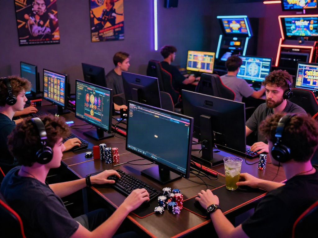 Players enjoying slot88 games in a vibrant gaming lounge