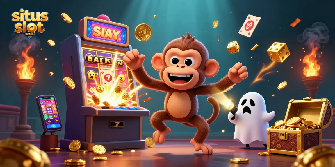 Experience thrilling wins at situs slot resmi with an engaging 3D illustration of a playful poltergeist monkey.