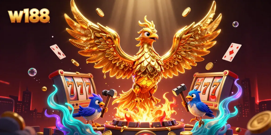 Experience winning gaming at w188 with golden phoenix, vibrant slot elements, and dynamic action.