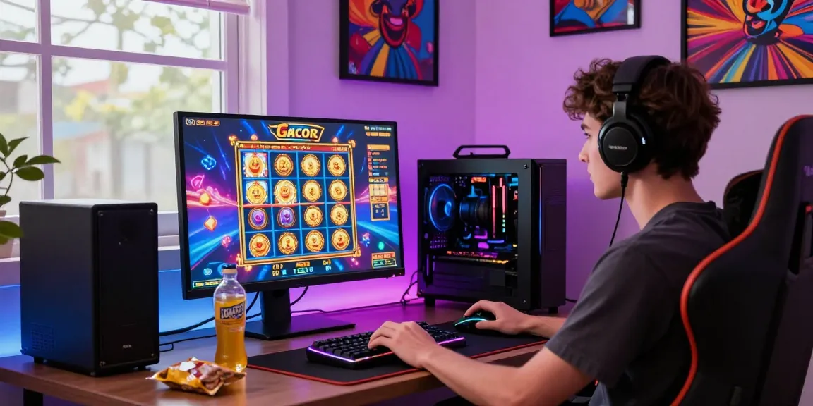 Engaging slot gacor gaming setup with colorful screen and vibrant atmosphere
