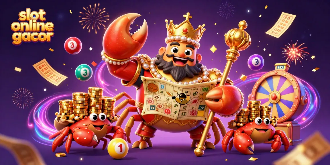 Menangkan permainan dengan slot online gacor yang menampilkan raja kepiting berkilau dan banyak elemen kasino.