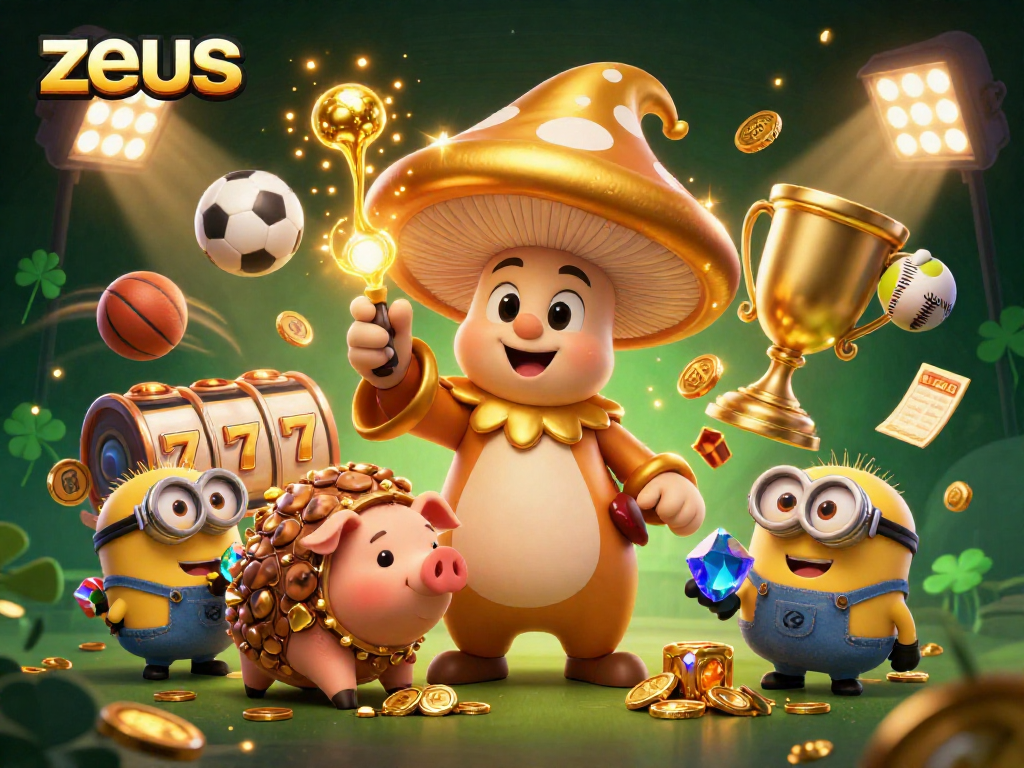 Experience Zeus with dynamic gold transformations and casino excitement in this richly detailed illustration.