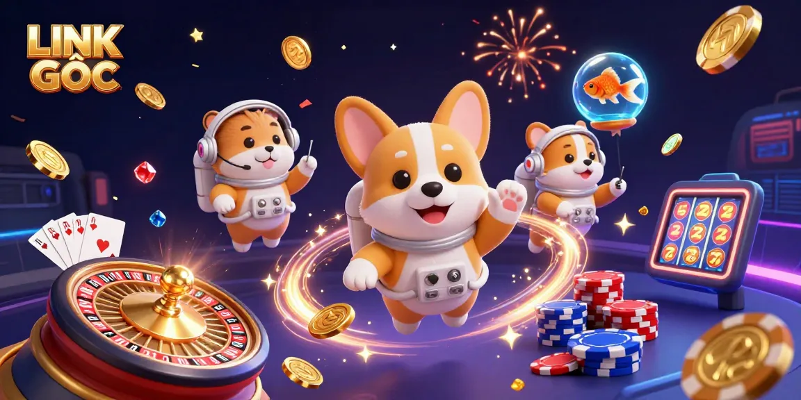 Witness the excitement of LINK GỐC with 3D characters in a floating casino full of vibrant action.