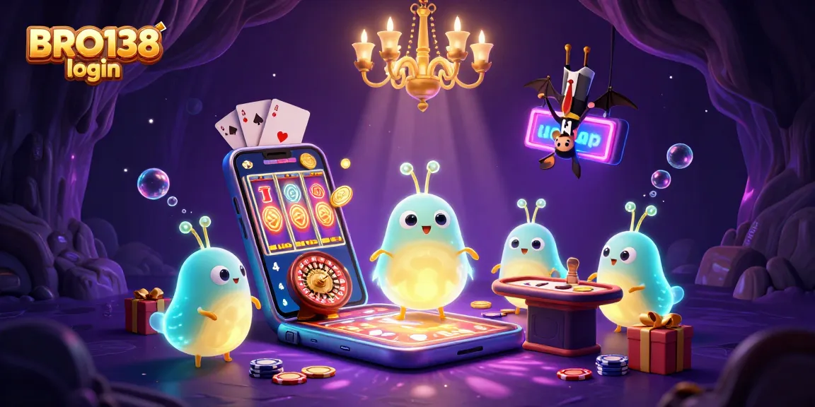 Engage with BRO138 login to access a vibrant, dynamic casino scene featuring glowing characters and exciting gaming elements.