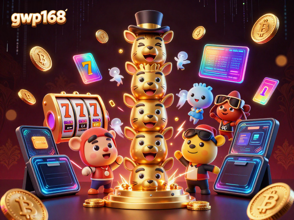 Permainan slot gacor dan simbol jackpot di platform gwp168 dengan berbagai elemen menarik.