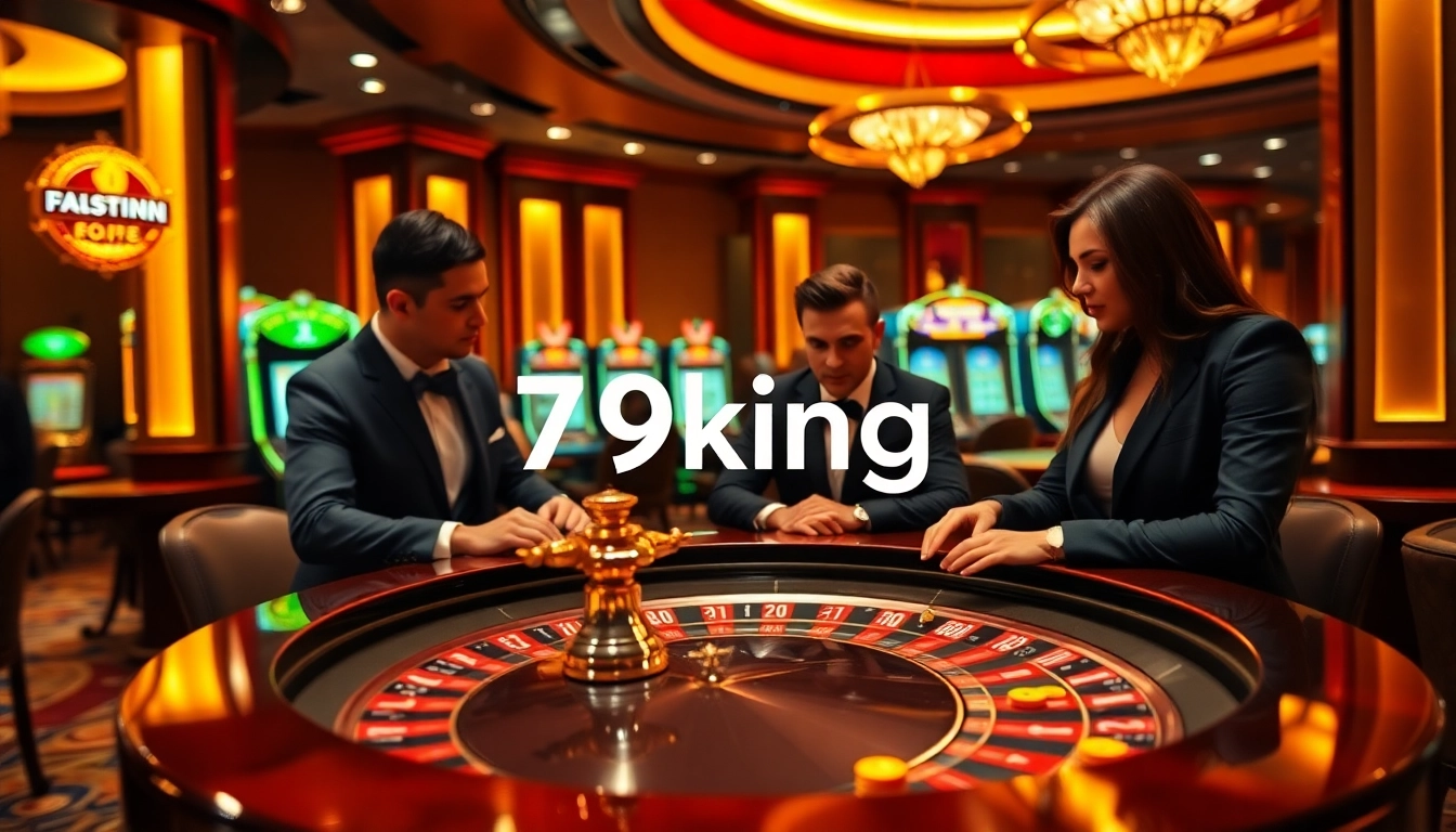 79king players strategizing at a high-stakes poker table in a luxurious casino environment
