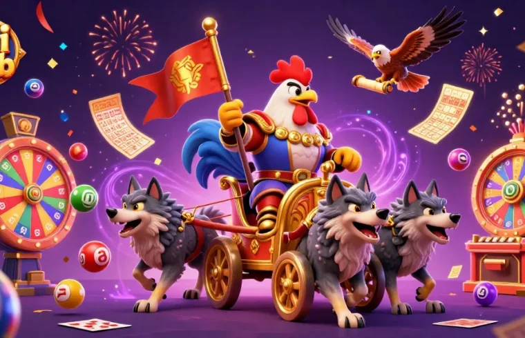 Engage in thrilling live casino games at Jai club with an energetic carnival illustration.