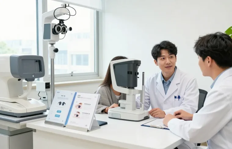 Patient consultation at SNU Eye Clinic focusing on eye care and snuseoul.
