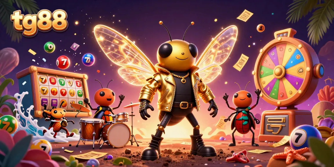 Tg88 players enjoy spinning slot reels with vibrant characters in a lively casino scene.